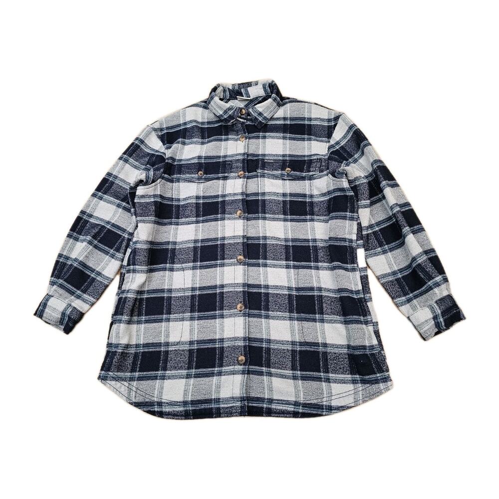 Columbia Calico Basin Women Large L Gray Blue Plaid Shirt Jacket Shacket
